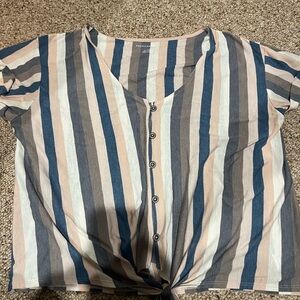 American Eagle Outfitters Blue and White Short Sleeve Button Down Shirt